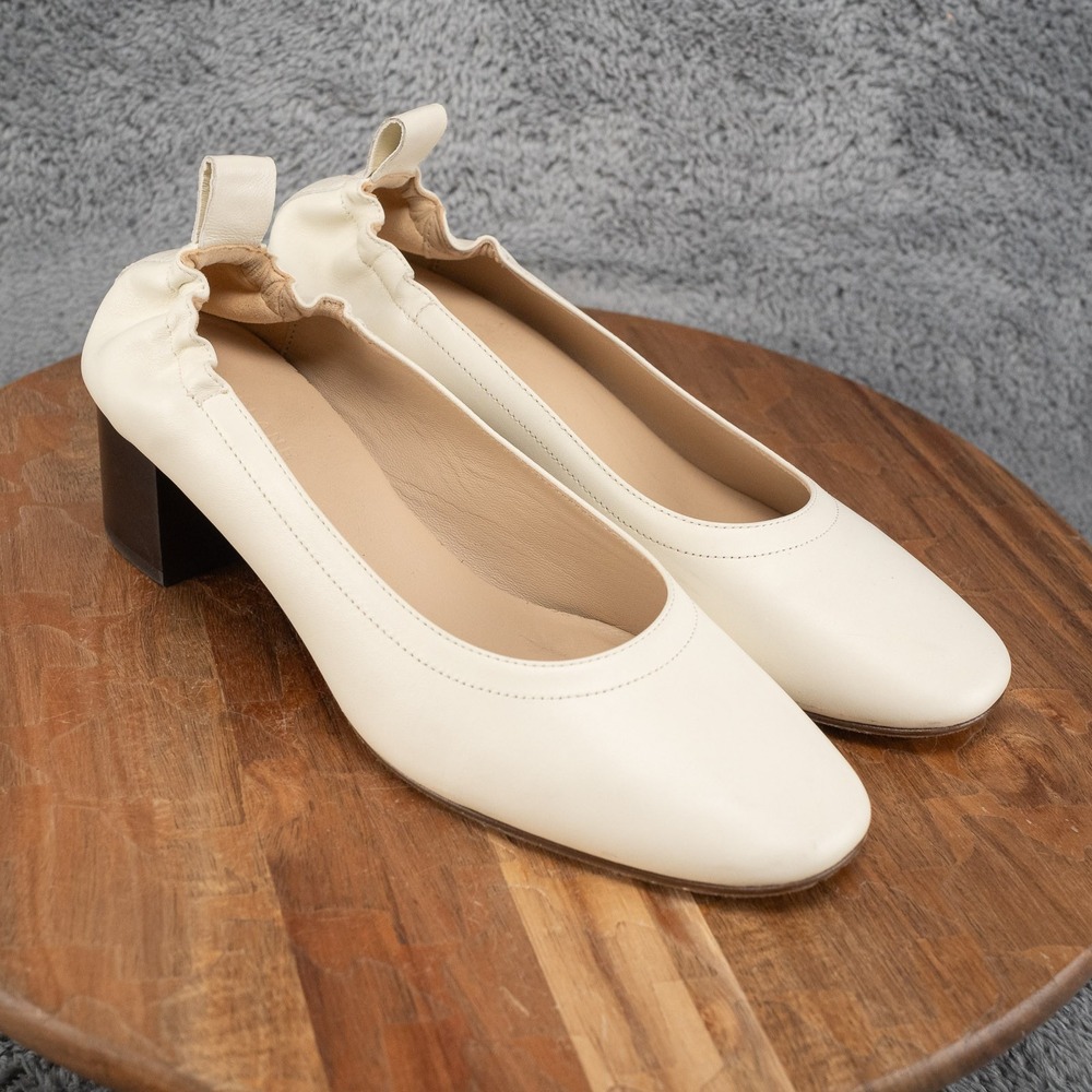 Everlane Italian Leather Day Heel in Bone Sz 8.5 Women's Elastic Back Comfort